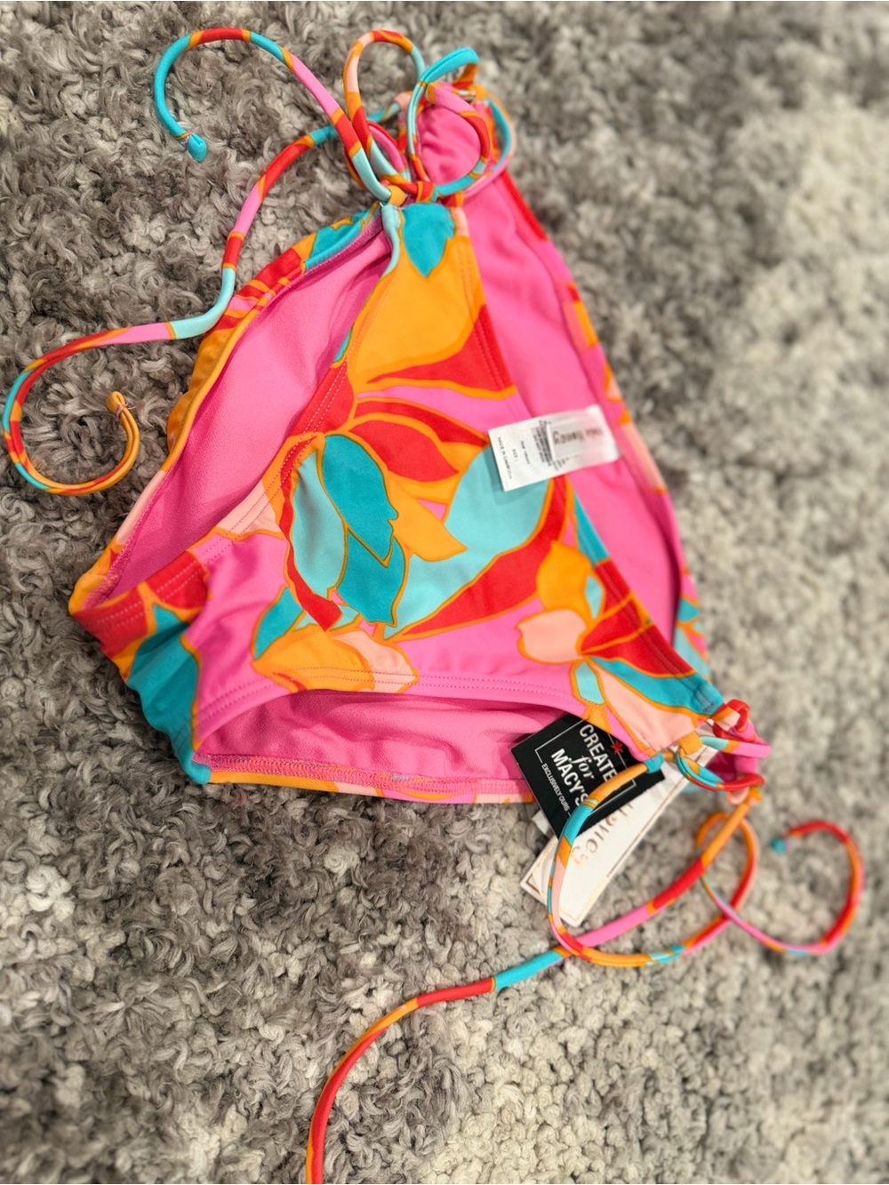 Hula Honey Pink Tropical Print Bikini Bottoms with Orange & Aqua Accents